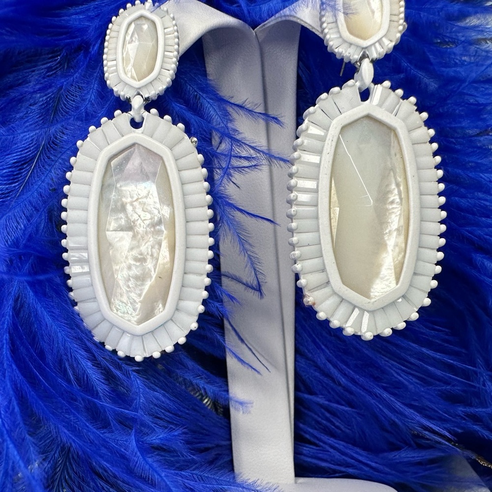 Kendra Scott High End Mother of Pearl White Rhin Drop Earrings